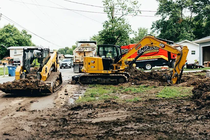 Plumbing excavation project in residential neighborhood by Embrich Plumbing, Heating & Air Conditioning in Collinsville