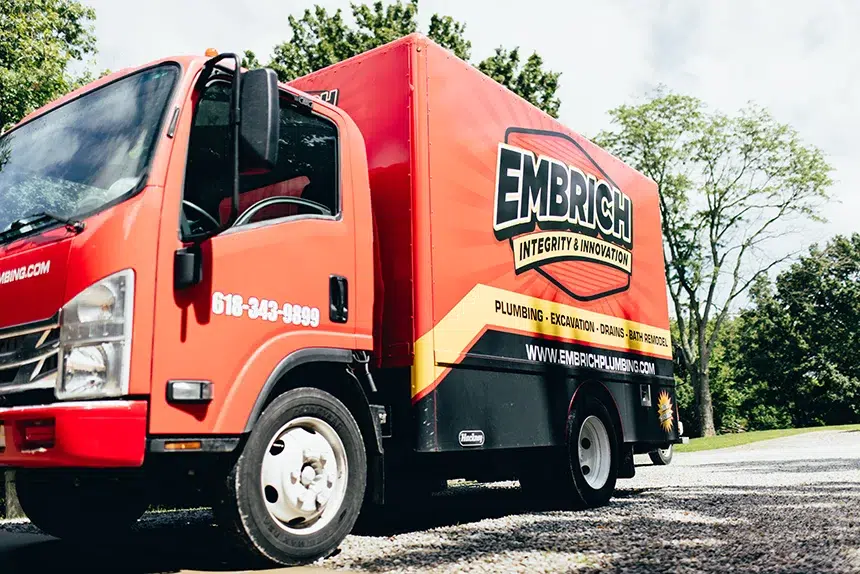 Embrich Plumbing, Heating & Air Conditioning service truck used for professional residential plumbing services in Collinsville